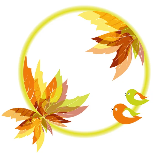 Folhas de outono abstratas com fundo de pássaro — Vetor de Stock