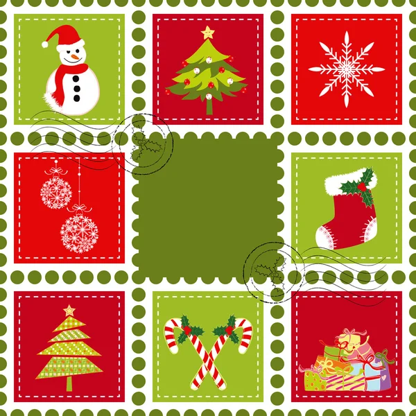 Set of Christmas stamp postage — Stock Vector