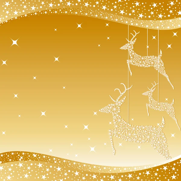 Gyllene jul rådjur gratulationskort — Stock vektor