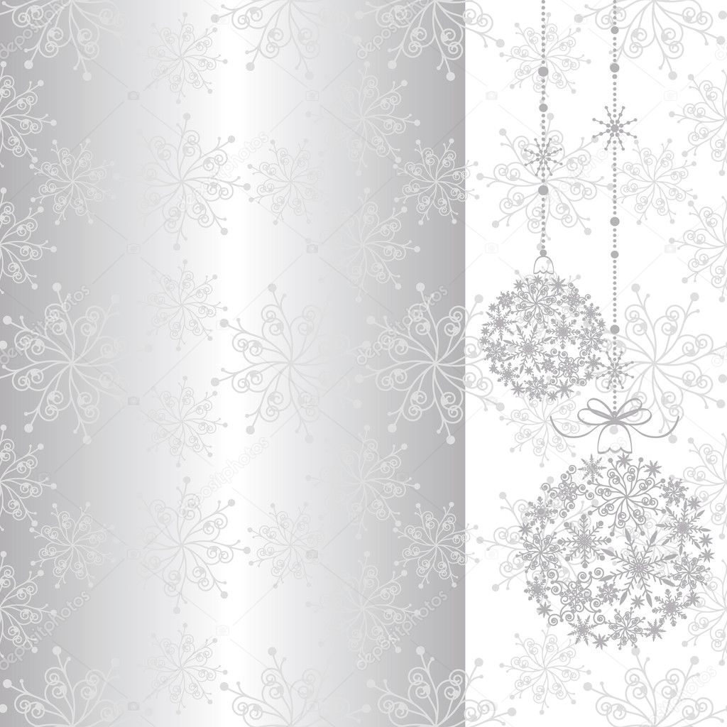 Silver Christmas ornament ball on seamless pattern background