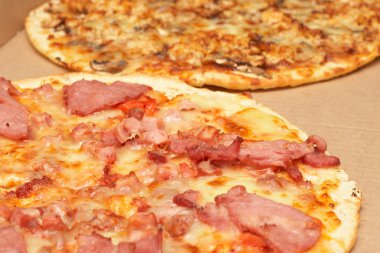 Tasty italian pizza with bacon and cheese clipart