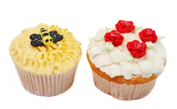 Verscheidenheid van cupcakes met decoratieve technieken — Stockfoto
