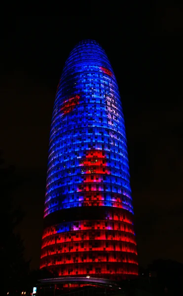 Lighting of the tower Agbar of Barcelona. — Stock Photo, Image