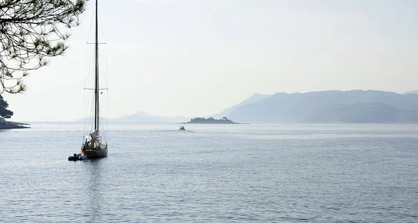 Panoráma a tengerre Adriai-tenger partján cavtat, Horvátország — Stock Fotó