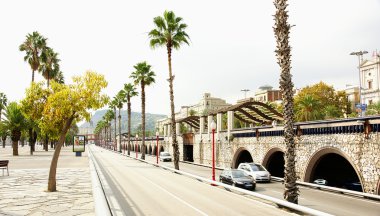 Park and road in Barcelona clipart