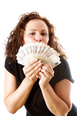 Woman kisses bank note