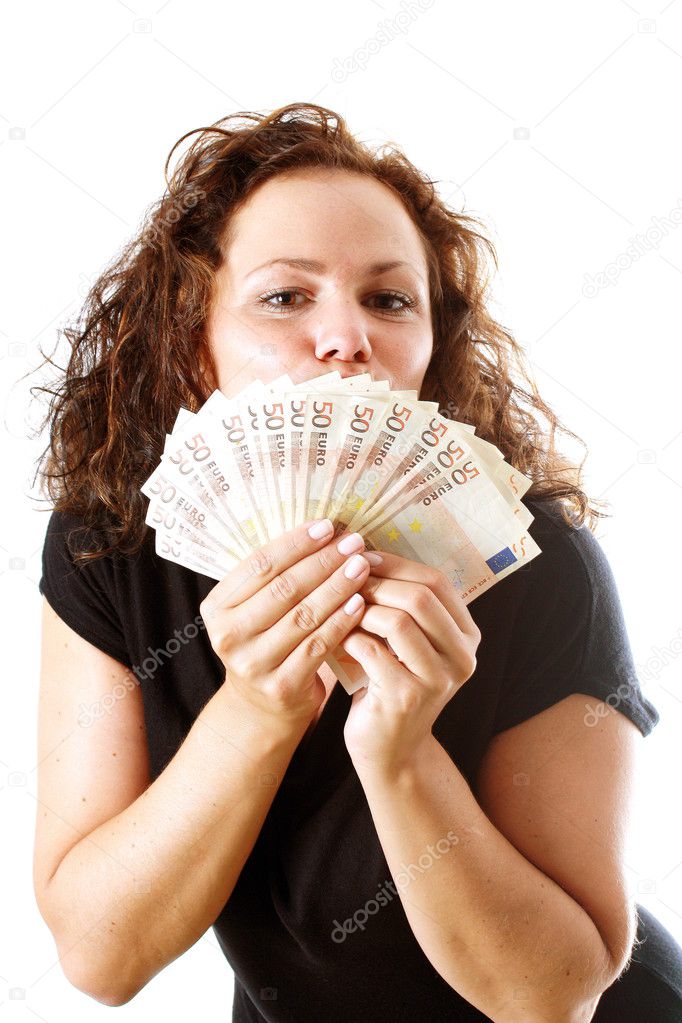 Woman kisses bank note