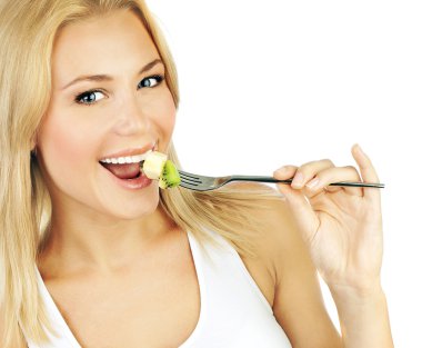 Pretty girl eating fruits clipart