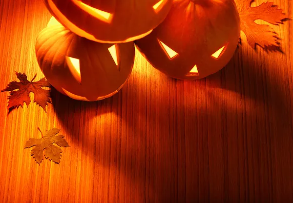 Halloween glowing pumpkins border — Stock Photo, Image