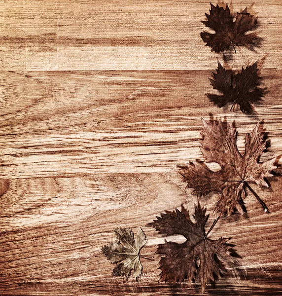 Φθινοπωρινά φύλλα στα σύνορα, πέρα από το ξύλινο υπόβαθρο — Φωτογραφία Αρχείου