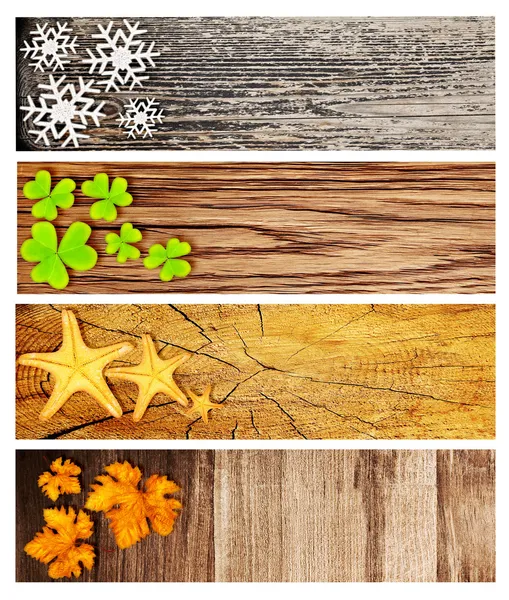 Čtyři sezony dřevěné nápisy — Stock fotografie