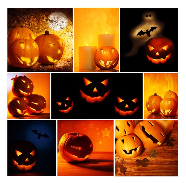 Halloween gloeiende pompoenen collage — Stockfoto