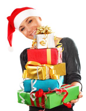 Santa girl with gifts clipart