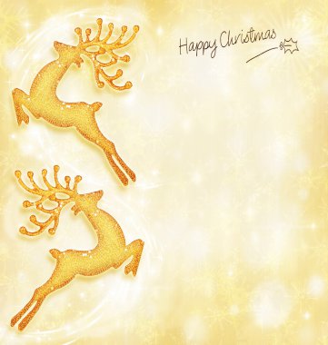 Christmas holiday card, golden background, reindeer decorative b clipart