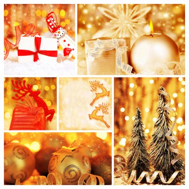 Golden collage of Christmas decorations clipart