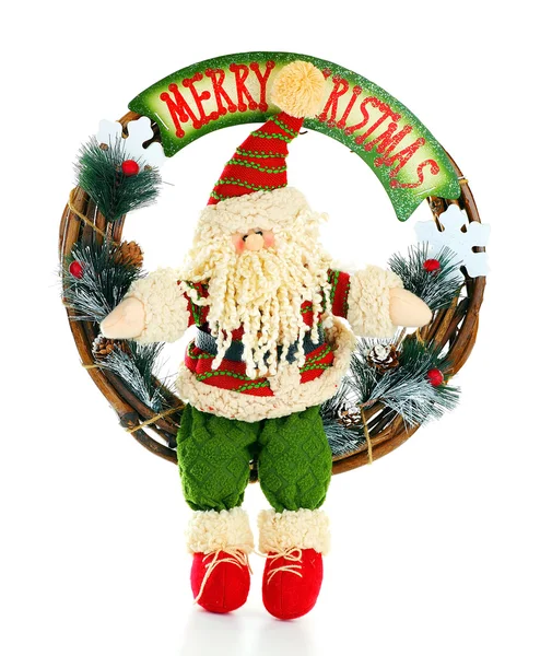 Vánoční věnec s santa — Stock fotografie