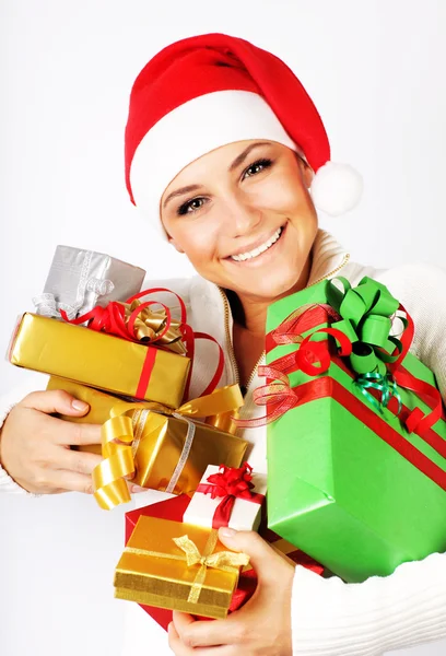 Happy santa girl s dárky — Stock fotografie
