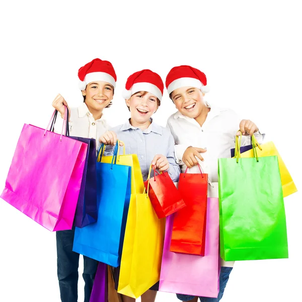 Happy Santa boys with gifts — Stock Photo, Image
