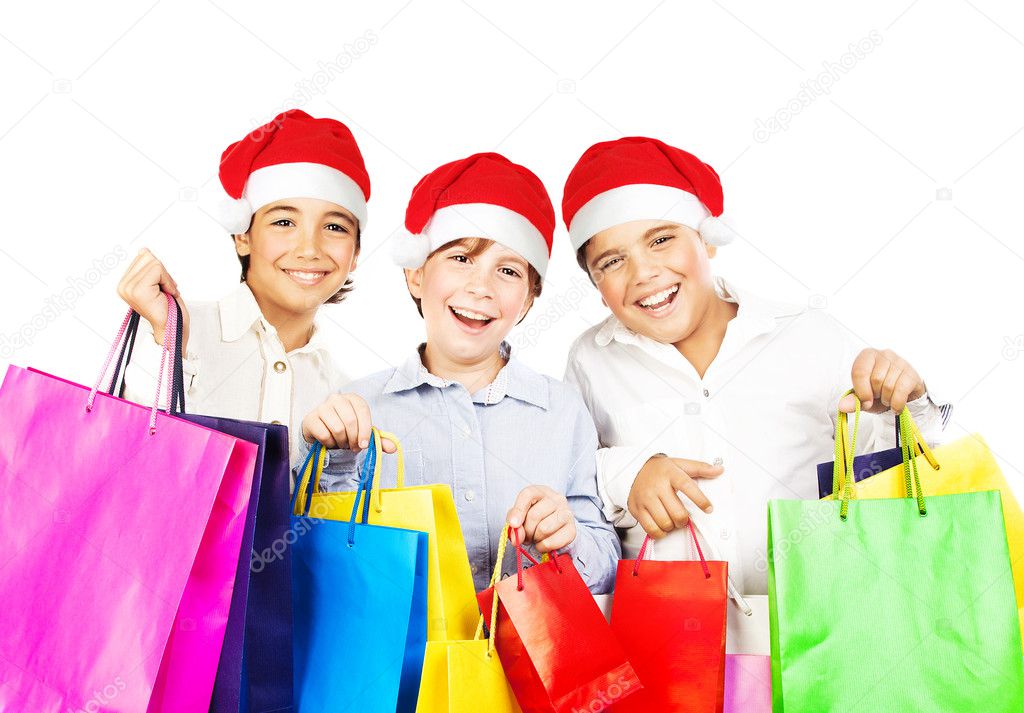 Happy Santa boys with gifts