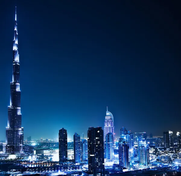 Dubai downtown v noci — Stock fotografie