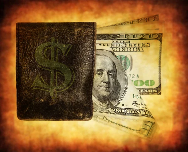 Notas de cem dólares na bolsa — Fotografia de Stock