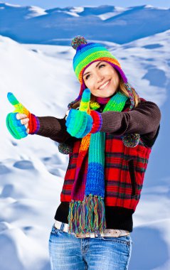 Happy smiling girl portrait, winter fun outdoor clipart