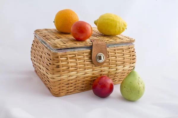 stock image Picnic basket with fruit