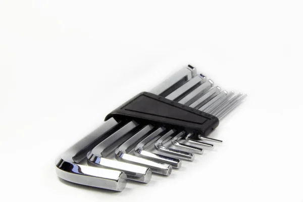 Allen wrench set chrome with white background — Stock Photo, Image