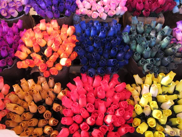 Trandafiri din lemn lucrati manual colorati — Fotografie, imagine de stoc