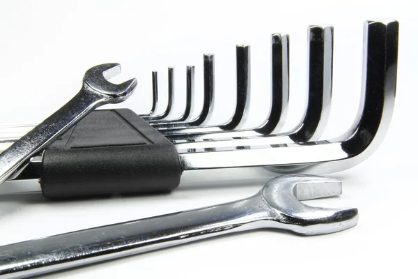Chrome wrenches on white background and allen — Stock Photo, Image