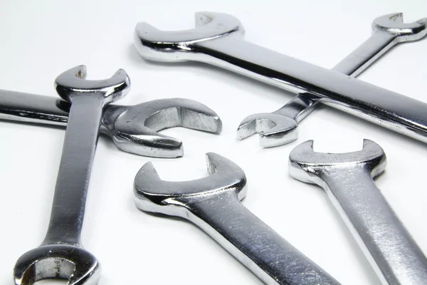 Chrome wrenches on white background — Stock Photo, Image