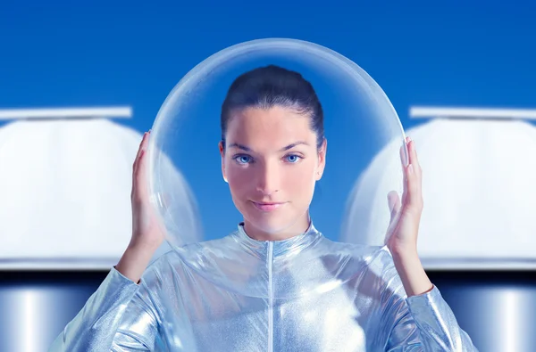 Astronot gelecekteki kadında güzel: Gözlemevi — Stok fotoğraf