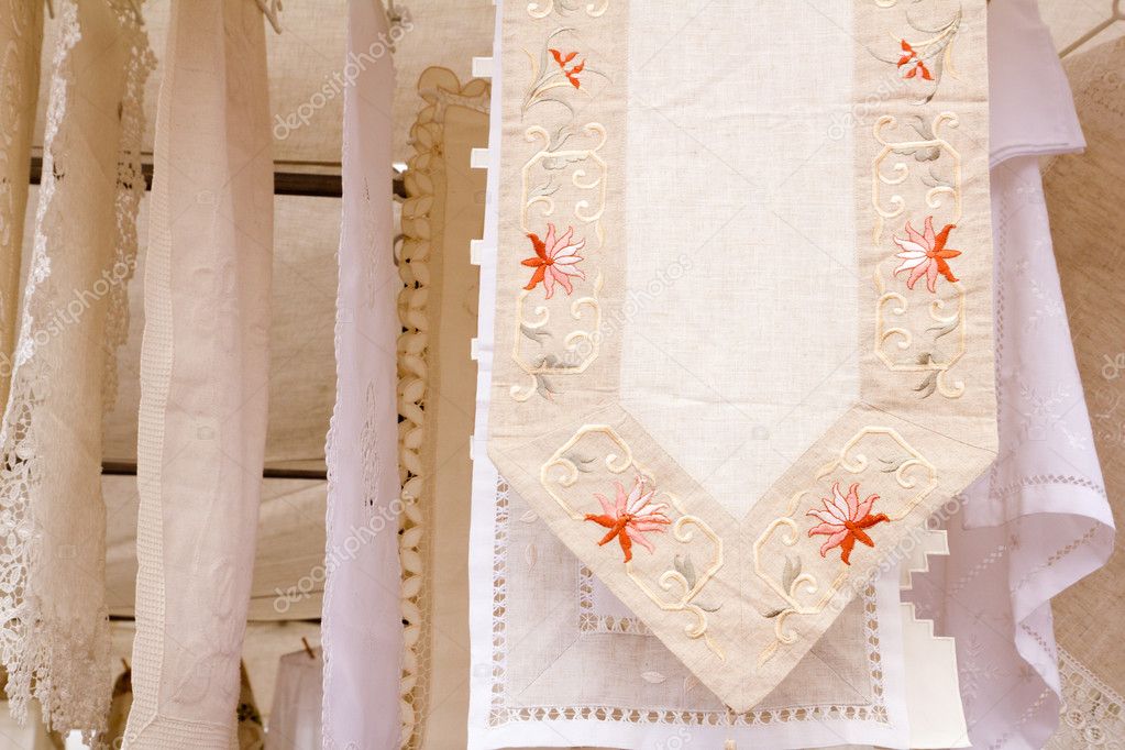 Embroided warm tablecloth with flowers