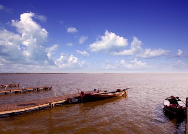 Albufera lake traditional boats in Valencia clipart