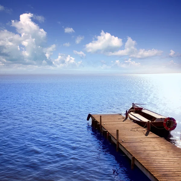 Albufera blå båtar sjön i el saler valencia — Stockfoto