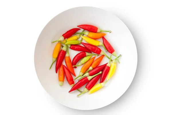 Assiette de piments colorés isolés — Photo