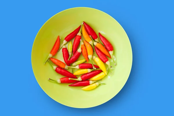 Colorful chili peppers plate isolated — Stock Photo, Image
