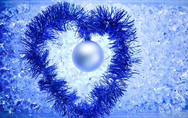 Christmas silver bauble tinsel heart — Stock Photo, Image