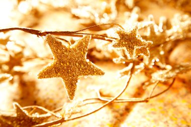 Christmas golden stars symbols from branch clipart