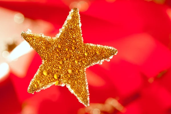 Boże Narodzenie złote krople gwiazdy w kolorze czerwonym — Zdjęcie stockowe