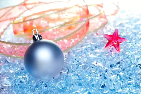 Christmas baubles silver on winter ice — Stock Photo, Image