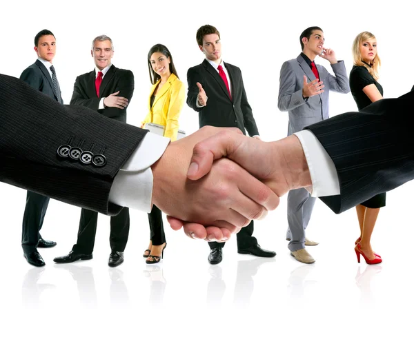 Företag handslag och företaget team — Stockfoto