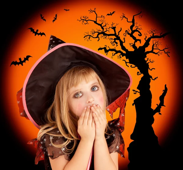 Halloween scared blond kid girl — Stock Photo, Image