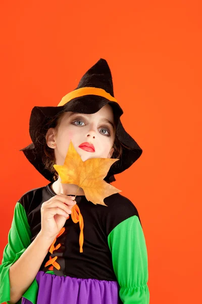 Halloween gyerek lány jelmez-narancssárga — Stock Fotó