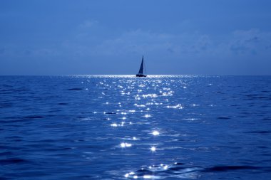 Blue sailboat sailing mediterranean sea clipart