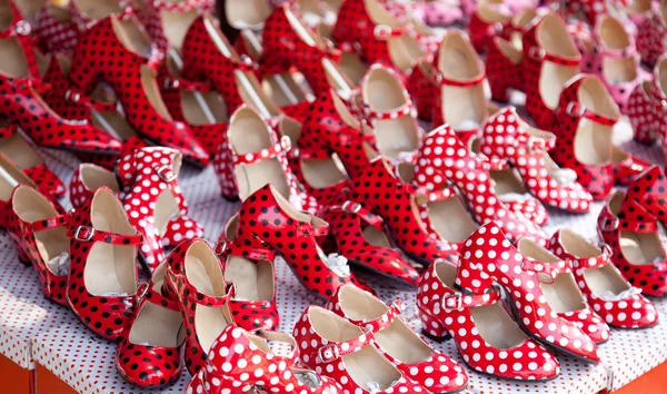 Gypsy red shoes with polka dot spots — Stock Photo, Image