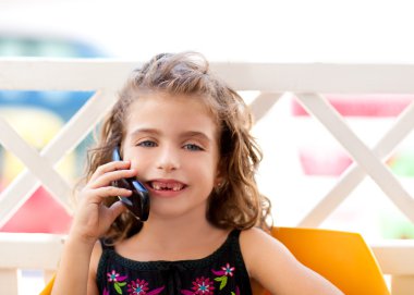 Children kid girl talking mobile phone clipart