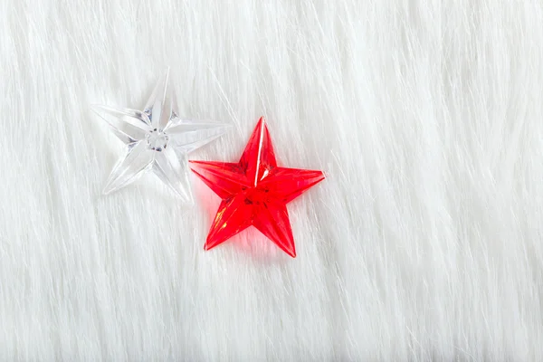 Christmas red star over winter white fur — Stock Photo, Image