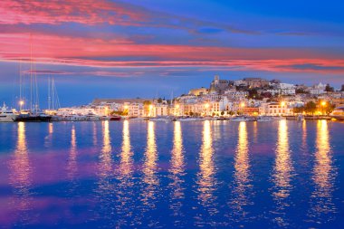 Ibiza island night view of Eivissa town clipart