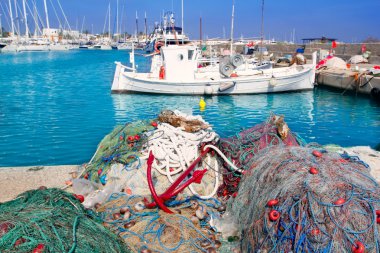 Fisherboats with nets longlines buoy tackle clipart